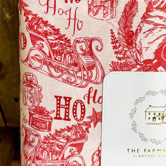 THE FARMHOUSE BY RACHEL ASHWELL Santa Christmas Cotton King Size Sheet Set - Red - Picture 5 of 6